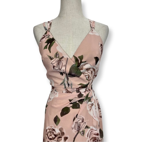 Fame and Partners Deco Siren Strappy Open Back Thigh Slit Maxi Dress Rose Floral - Picture 4 of 10